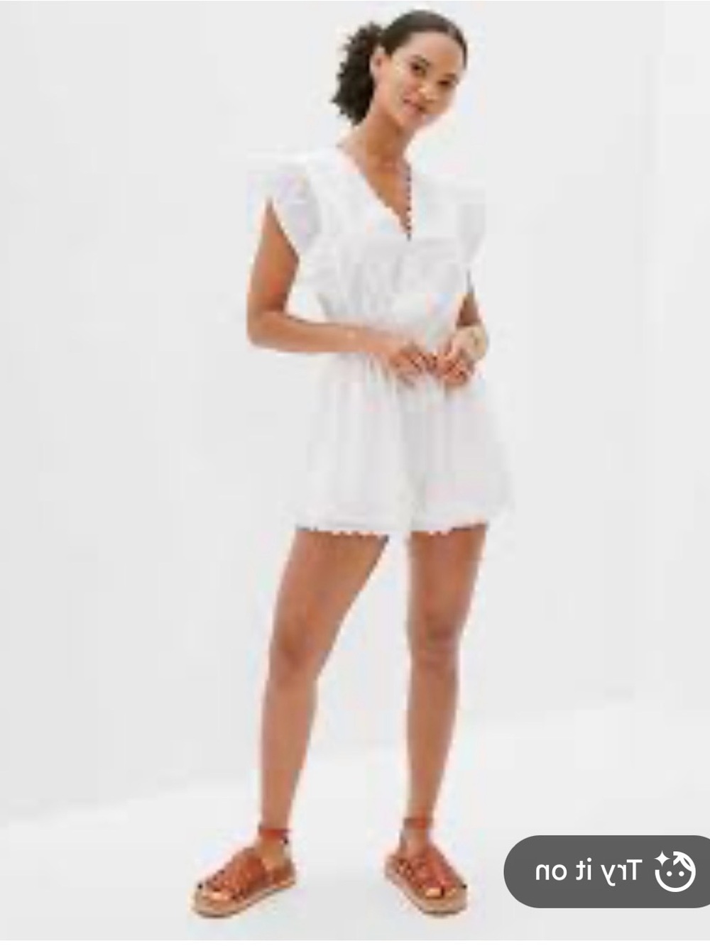 American Eagle Outfitters White Eyelet V-Neck Romper Dress